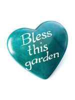 Soapstone Heart Large - Bless This Garden Blue