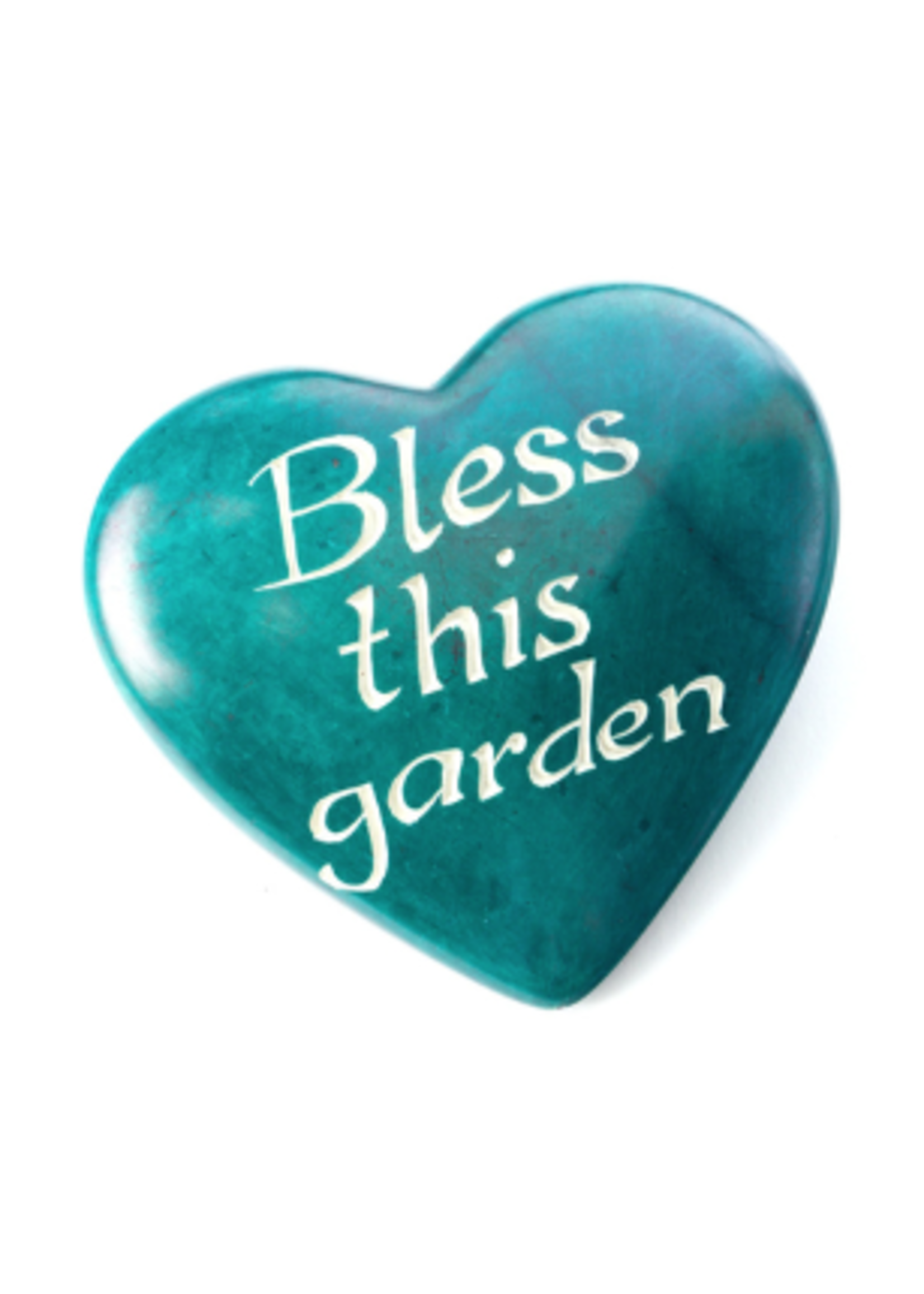 Soapstone Heart Large - Bless This Garden Blue