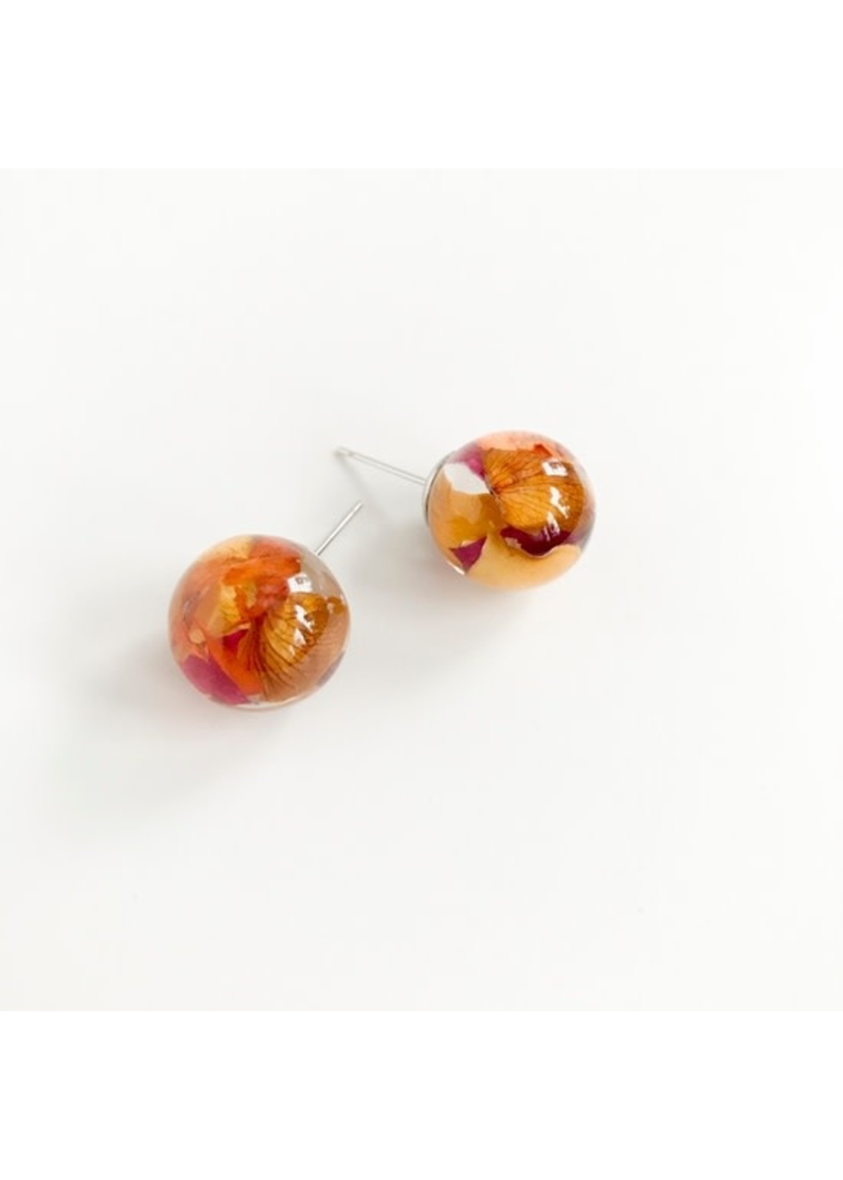 Mini Spheres Post Rose Petal Earrings