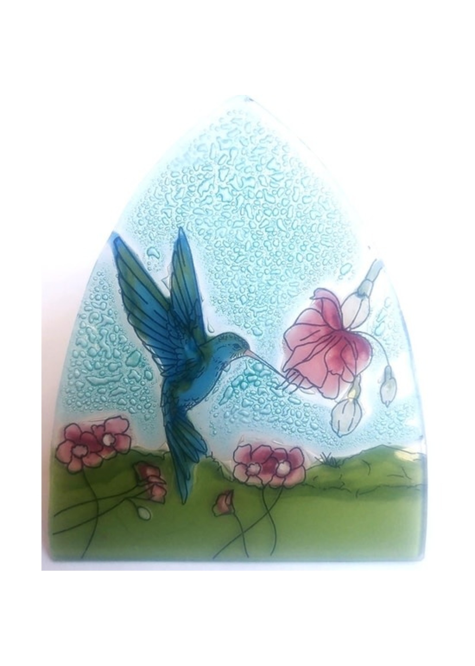 Night Light - Hummingbird Blue w/ Pink Flower Recycled Glass