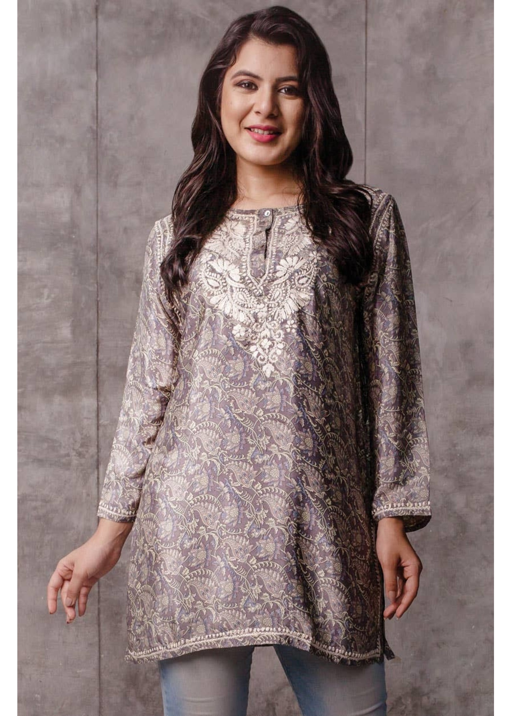 Deena Tunic- Embroidered Silver