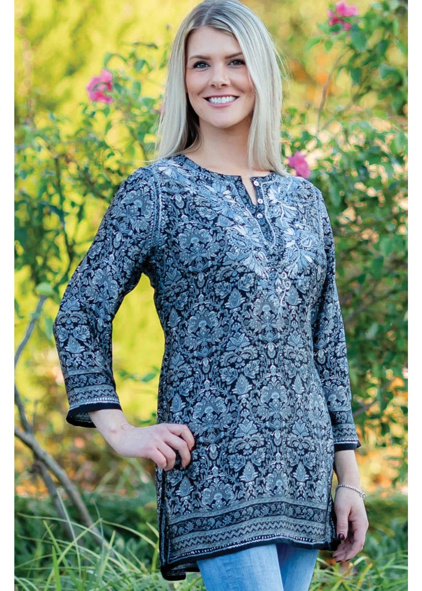 Deena Tunic - Embroidered Black and Silver
