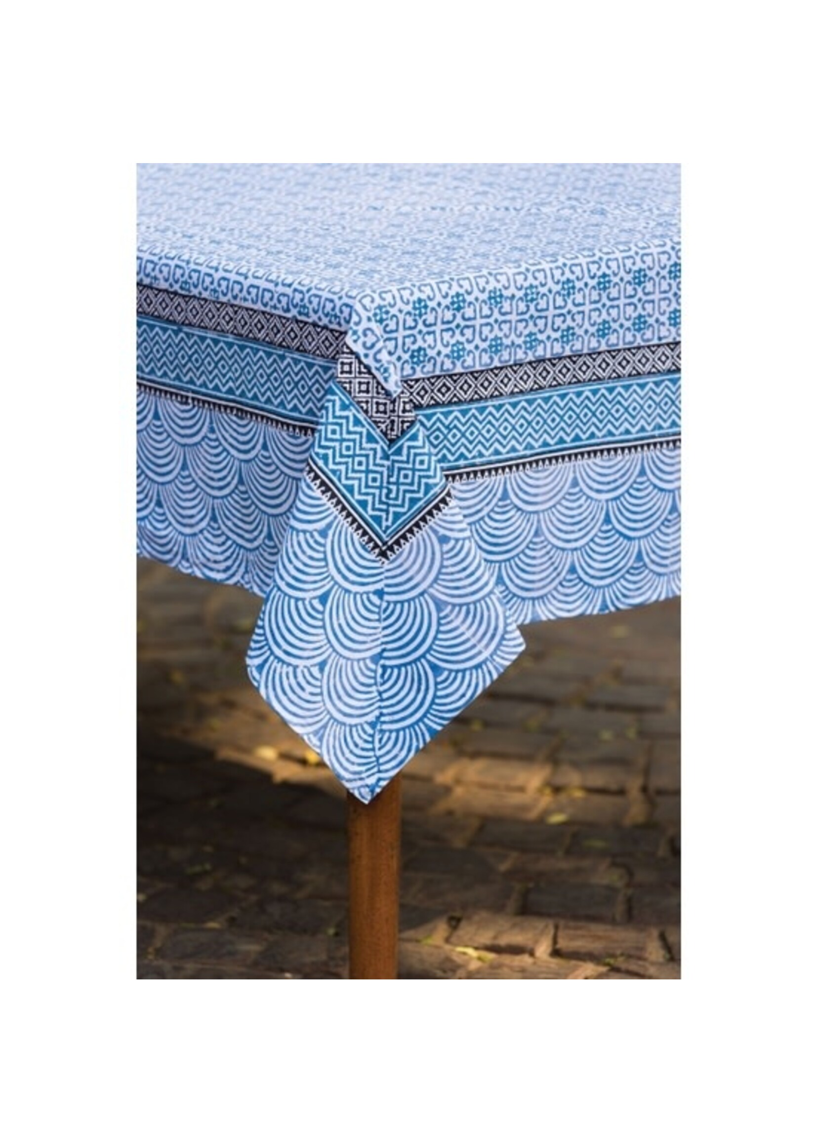 Tablecloth - Block Print Blue Geometric 60x90