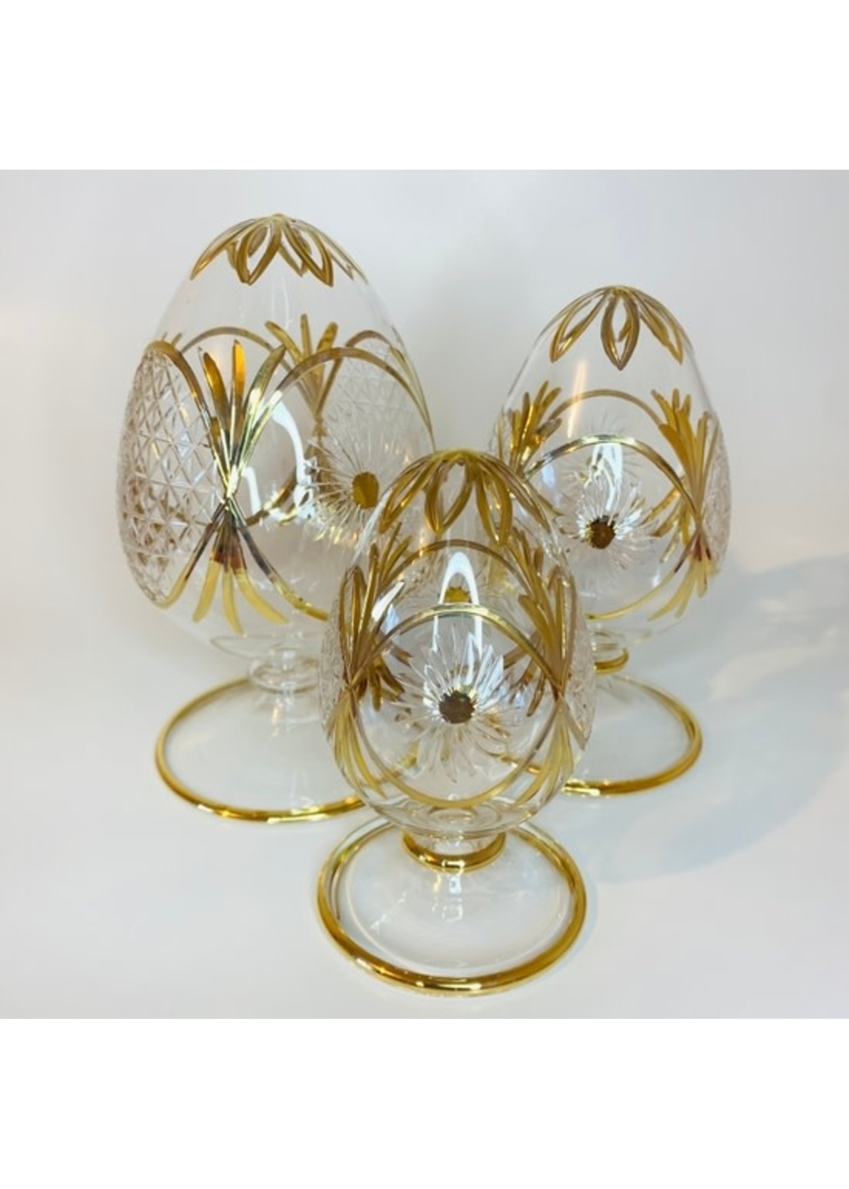 Tabletop Egg - Blown Glass Clear w/ Gold Detail