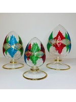 Tabletop Egg - Blown Glass Palm Leaves Red, Green & Blue