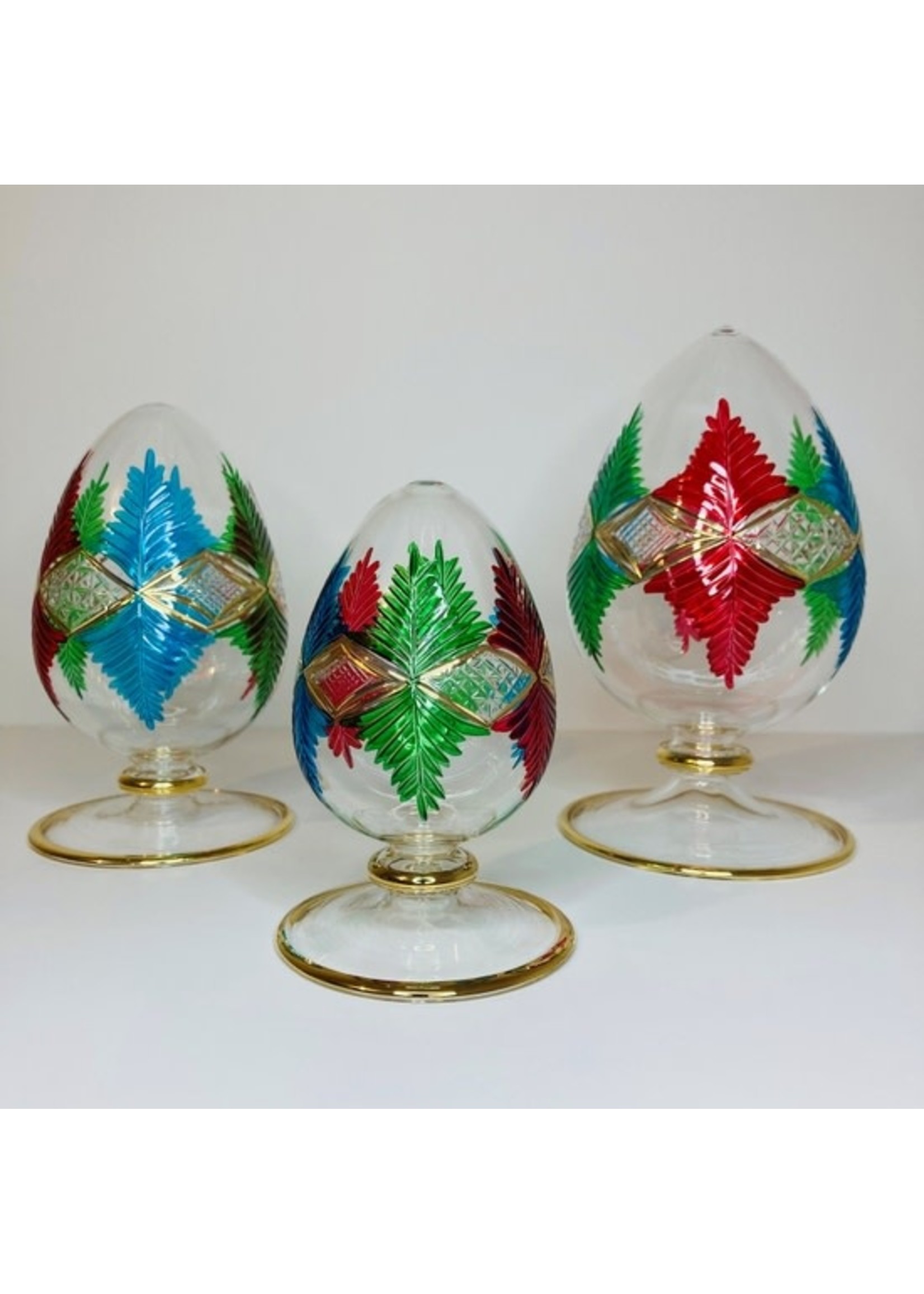 Tabletop Egg - Blown Glass Palm Leaves Red, Green & Blue