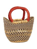 Basket - Bolga Mini Yikene 2/Handles Leather 7-10 in. Across