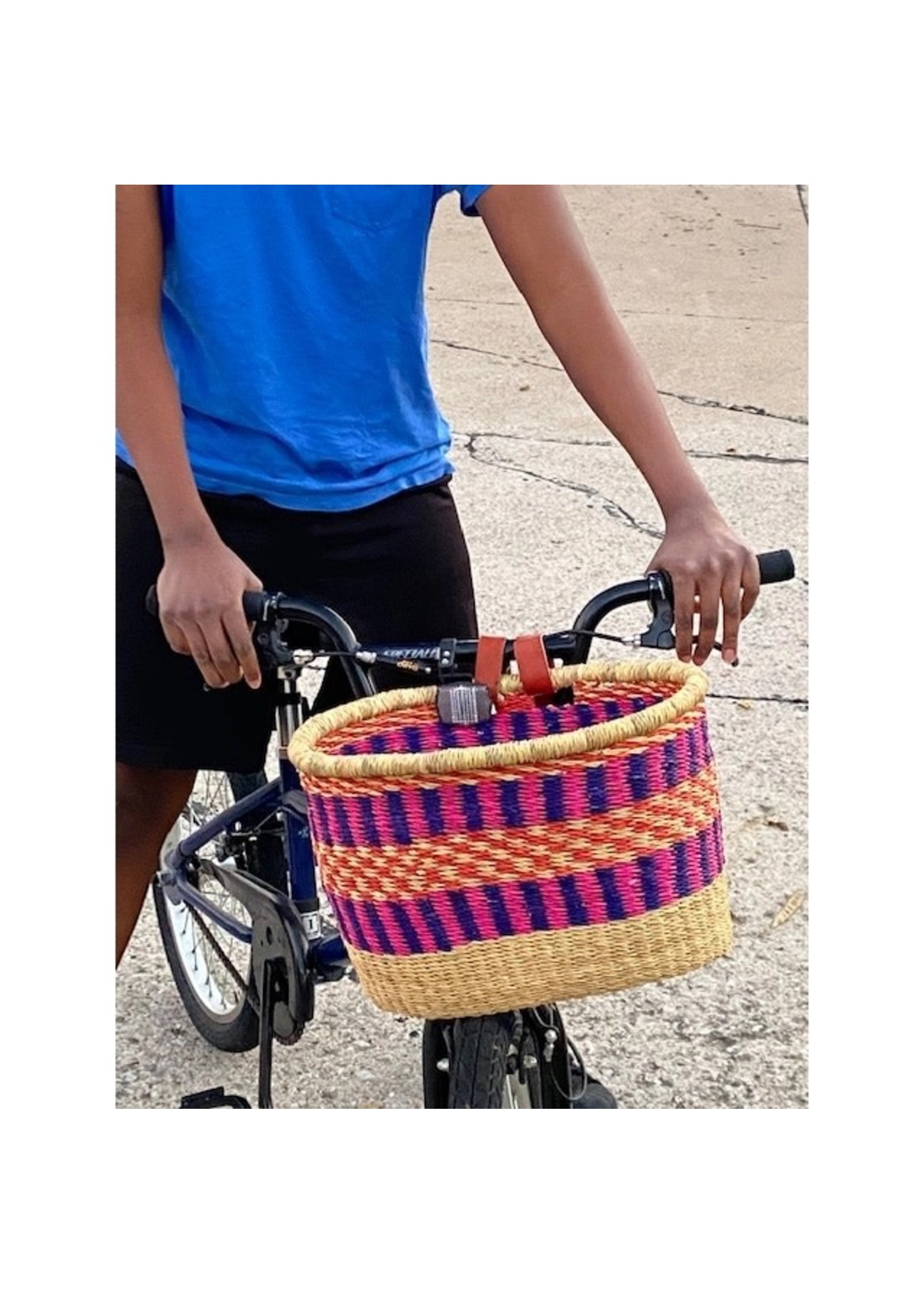 Bike Basket - Oval Bolga  w/ Leather Straps