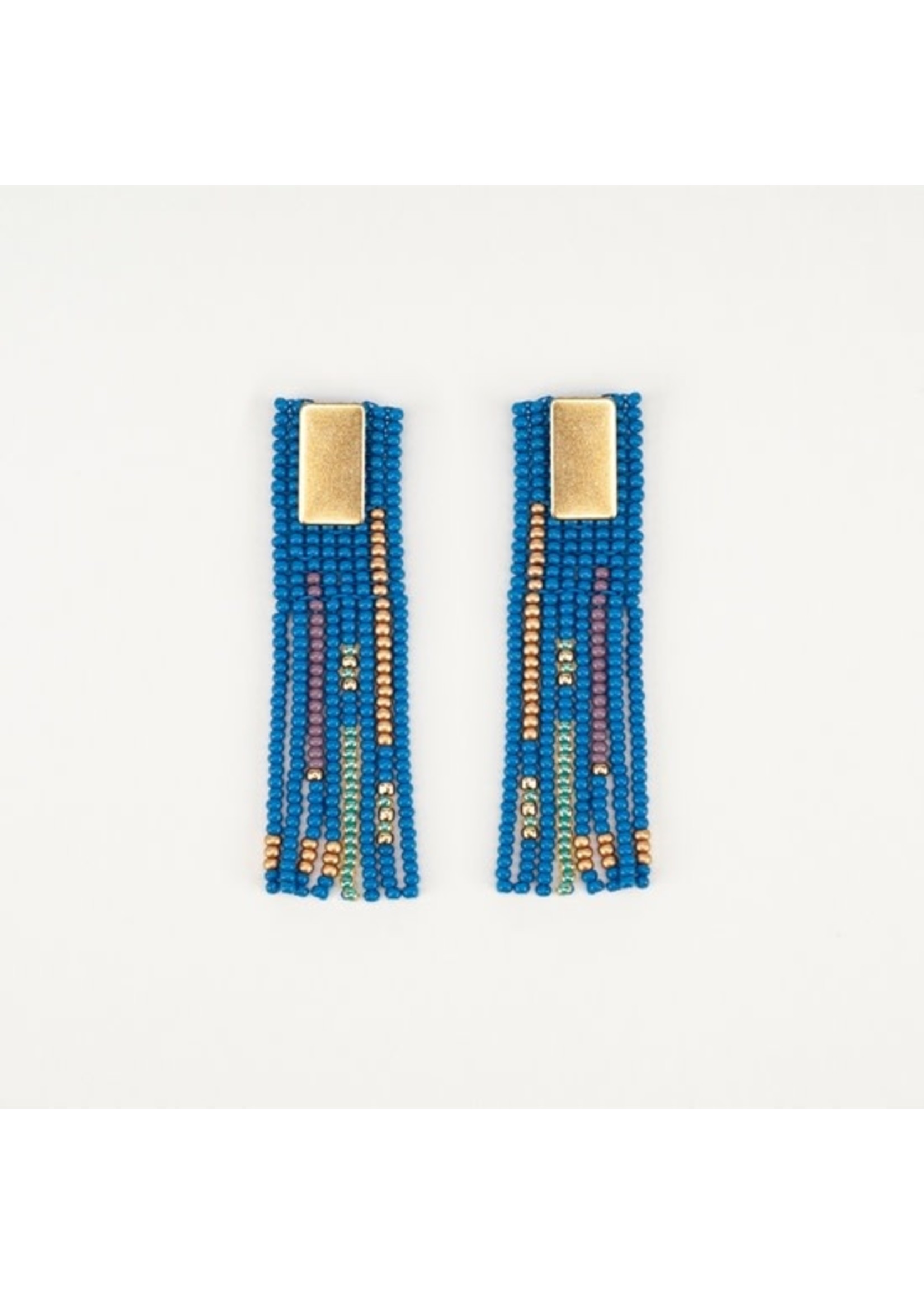 Earrings - Post Dash & Dot Fringe Beaded w/ Brass Detail