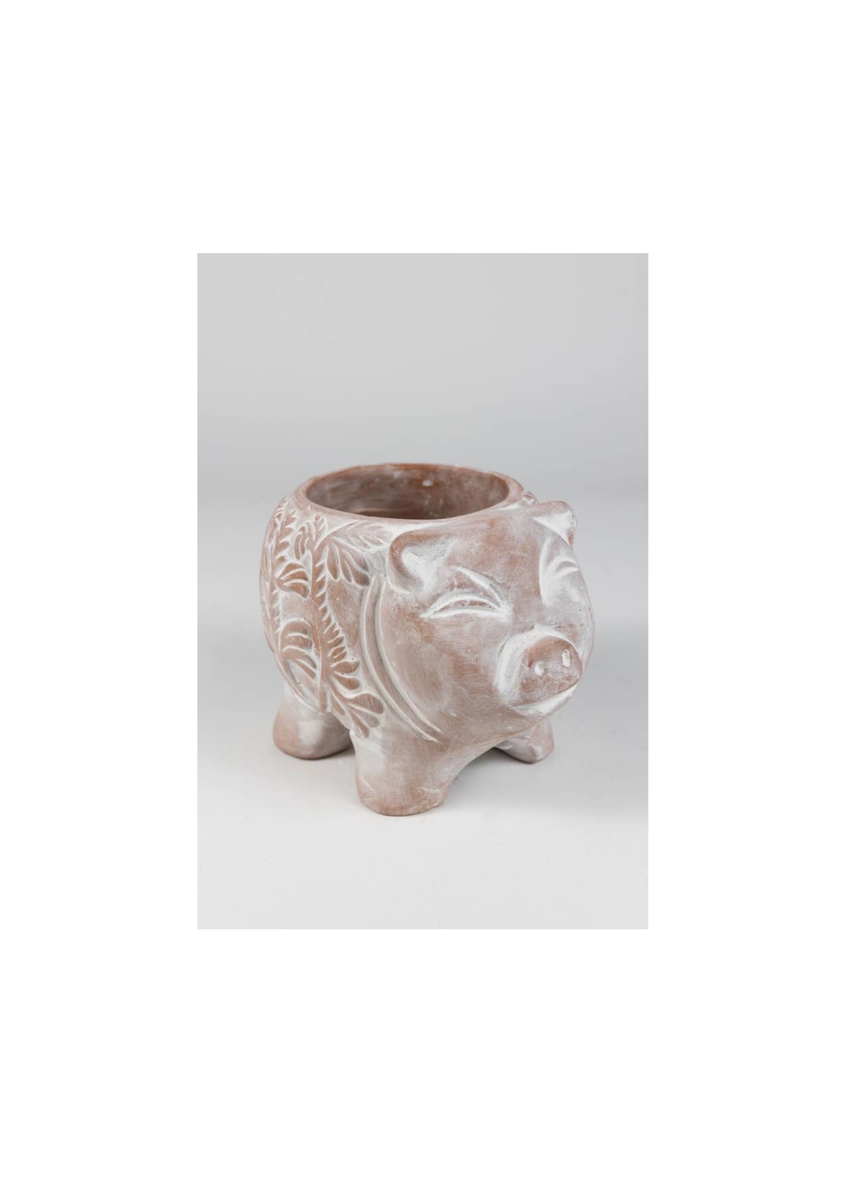 Planter - Happy Pig Whitewash Terracotta