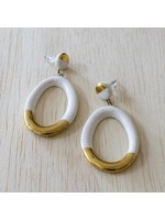 Earrings- White and Gold Dangle Oval