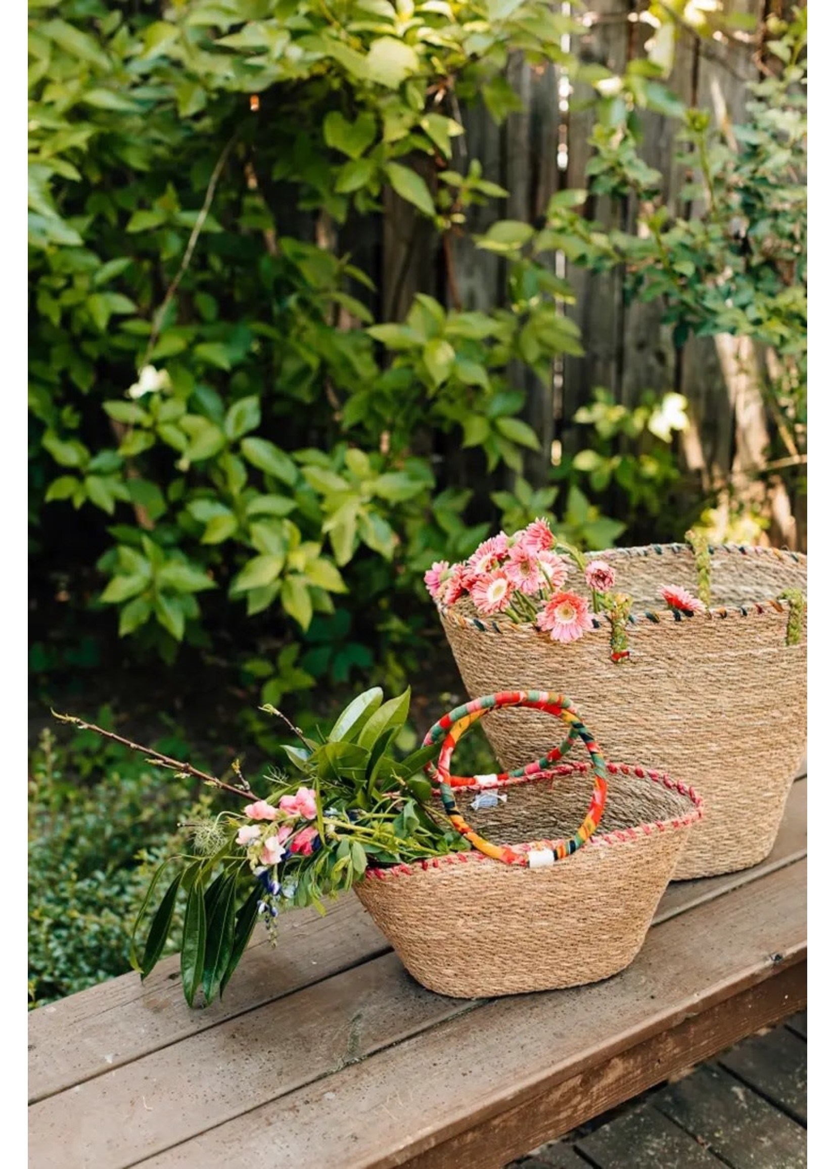 Beach Bag - Recycled Sari and Grass