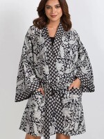 Robe - Short Kimono Black & White Paisley