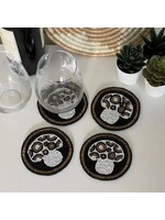 Coasters-Glass Beaded Black Mushrooms
