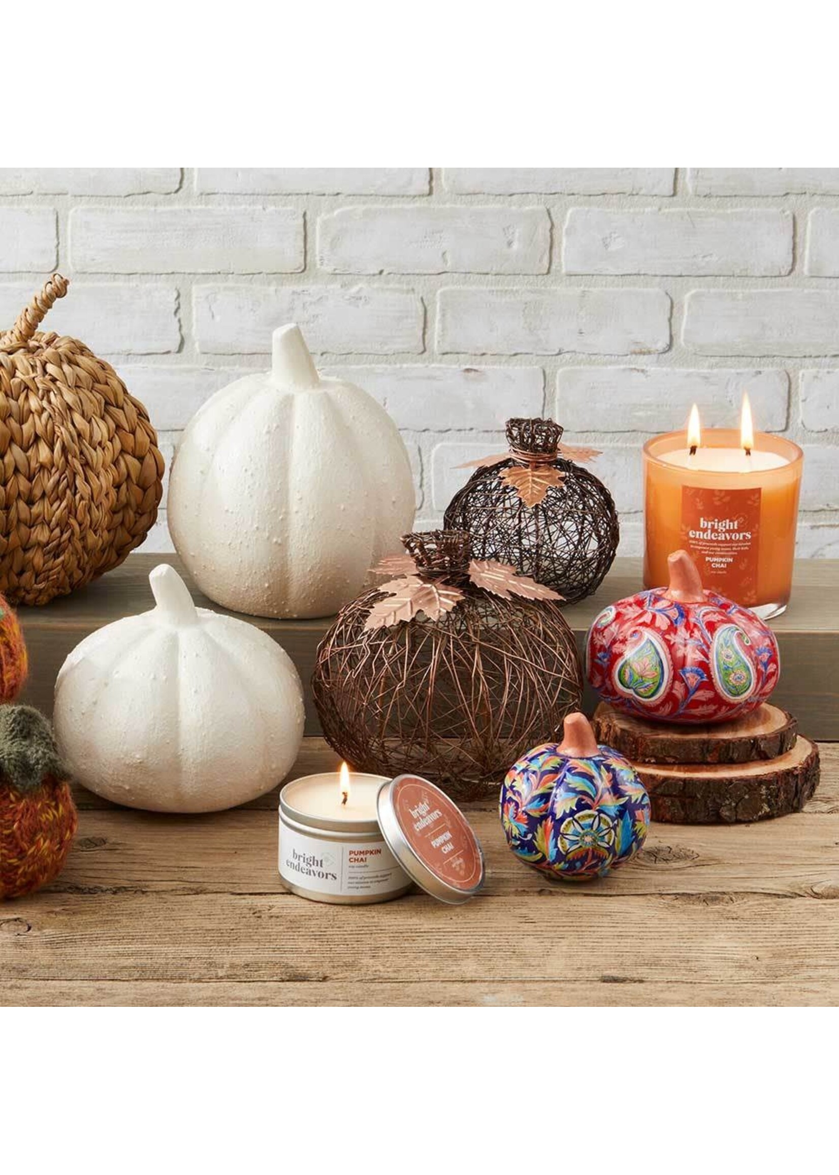 Pumpkins- Set of 2 Textured Papier- Mache