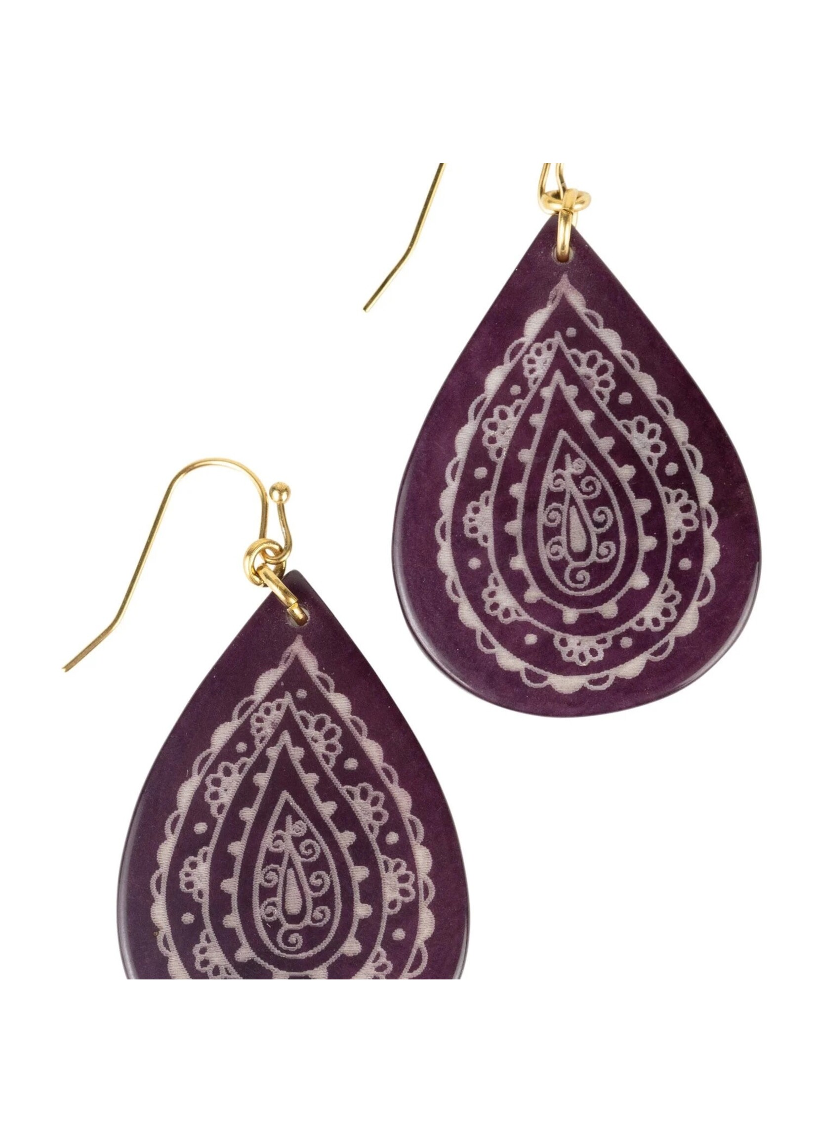 Earrings - Etched Tagua Teardrop