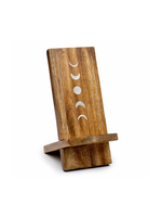 Phone Stand - Indukala Moon Phase Mango Wood and Brass