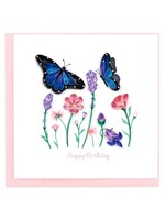 Quilled Card - Birthday Flowers & Blue Butterflies