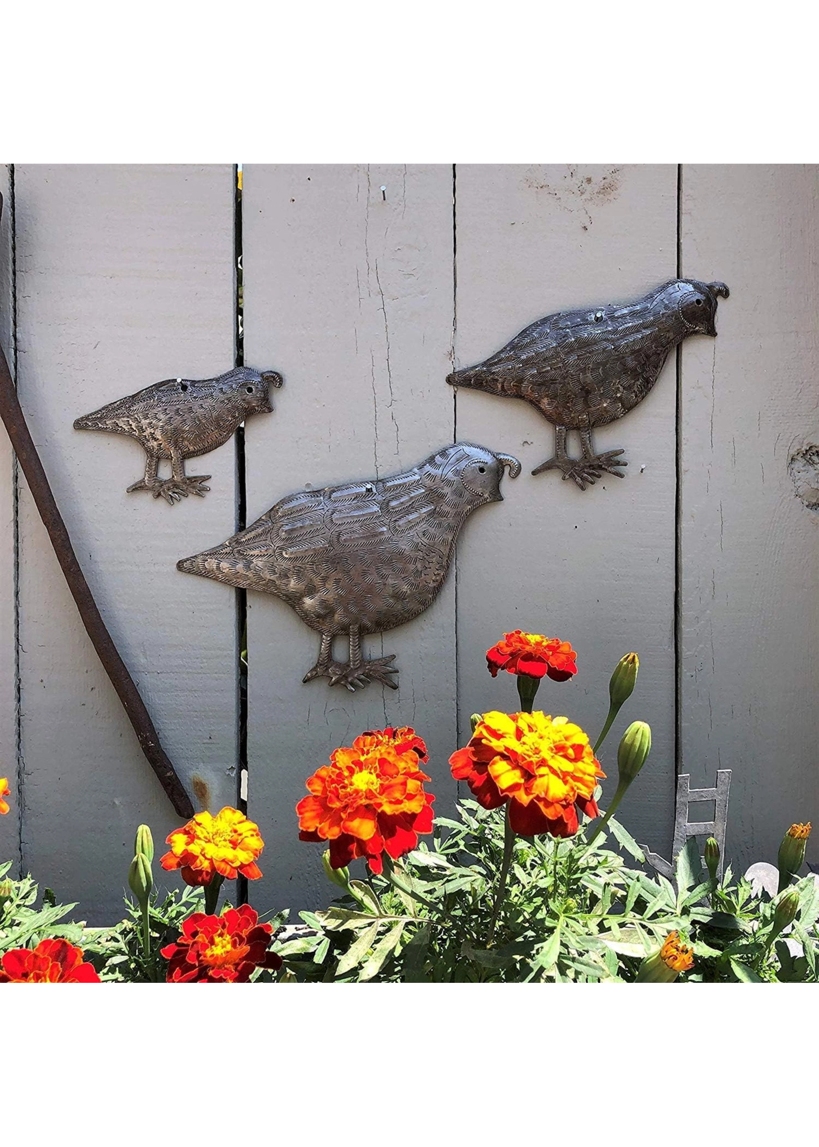 Metal Drum Wall Art - Quail Family Set/3 Right