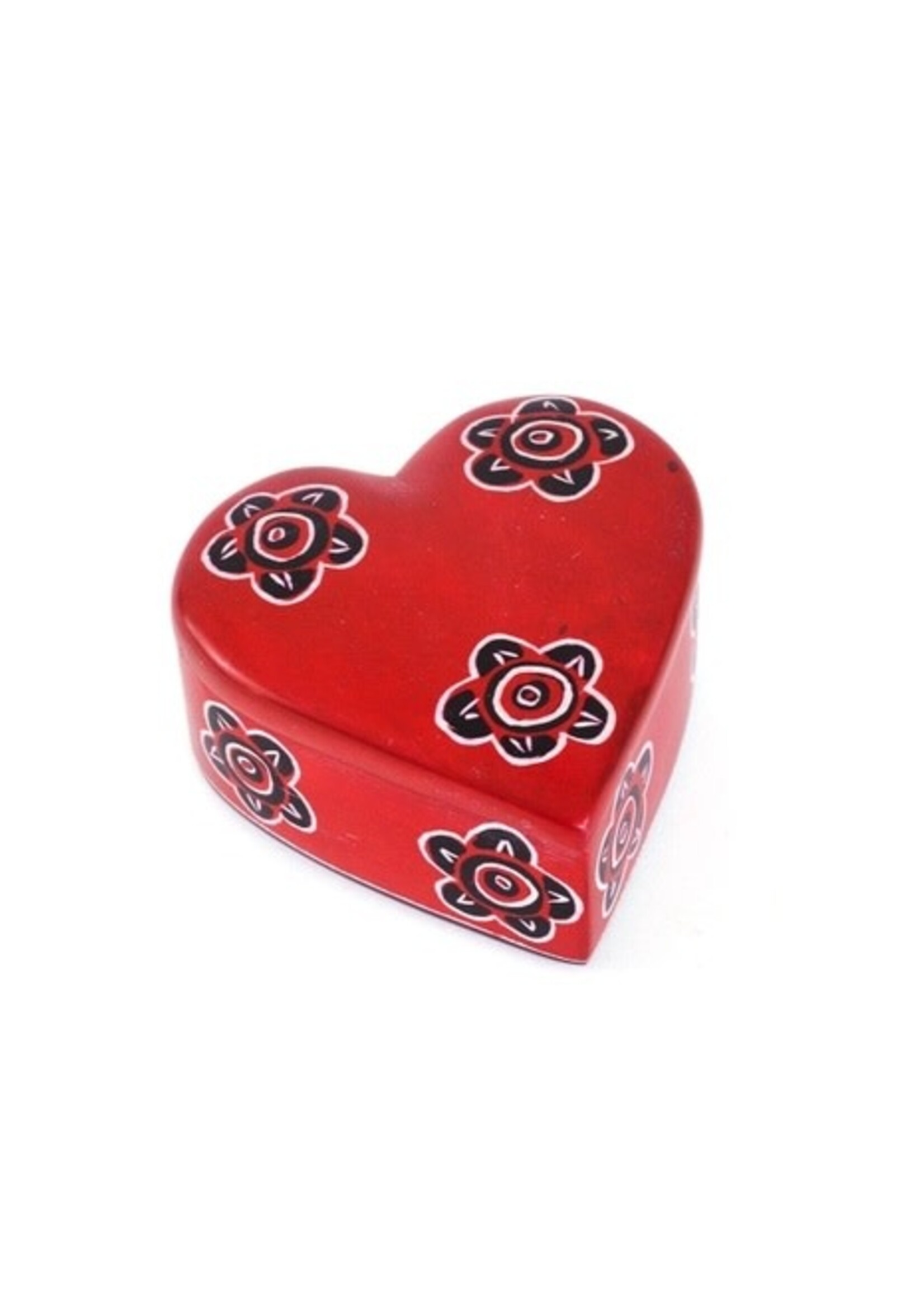 Soapstone Heart Box - Blooming Red