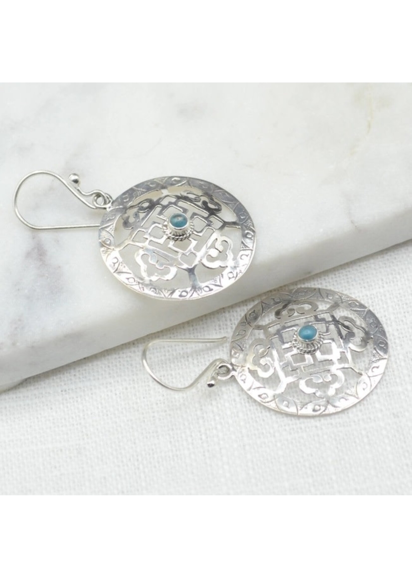 Earrings-  Mandala Silver Turquoise