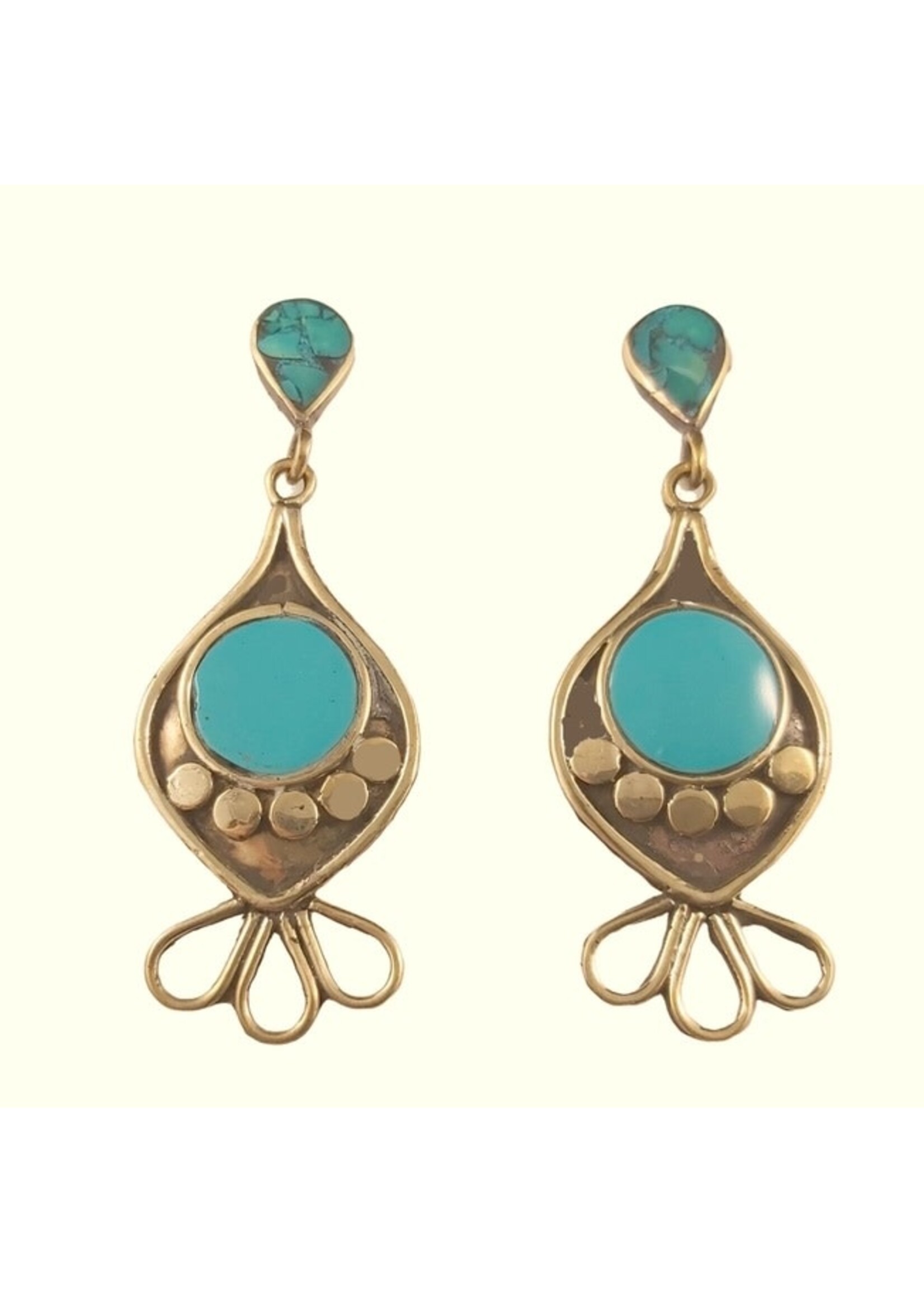 Earrings-  Brass Turquoise Petals