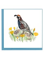 Quilled Card - Quail with Chicks & Poppies