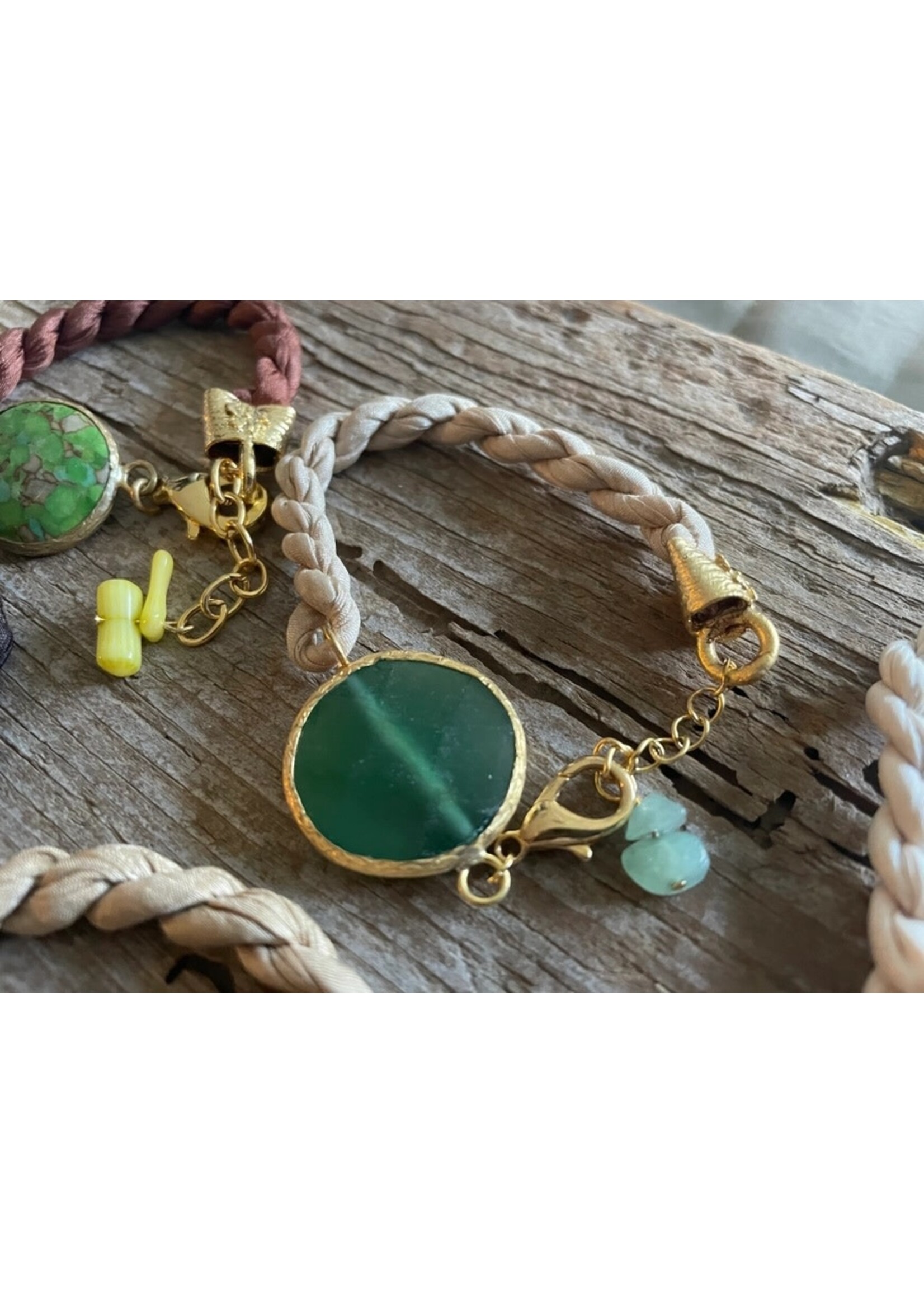 Bracelet- Stone & Upcycled Silk Assorted