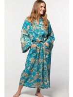Robe - Long Kimono Cotton Turquoise & Gold