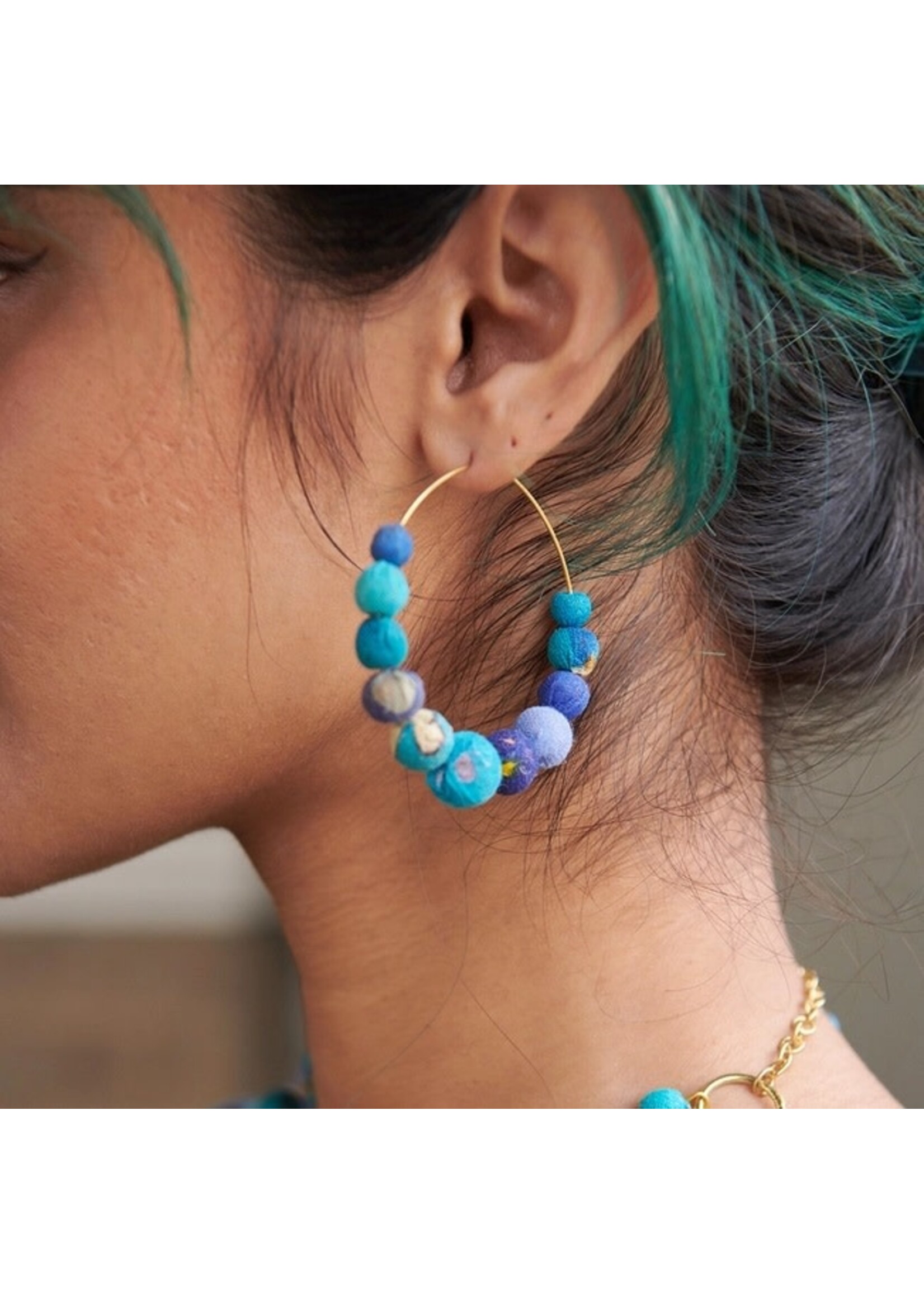Earrings - Kantha Azure Graduated Hoops