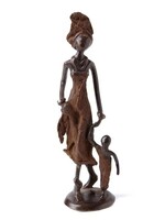 Sculpture - Bronze Mother & Child Walking