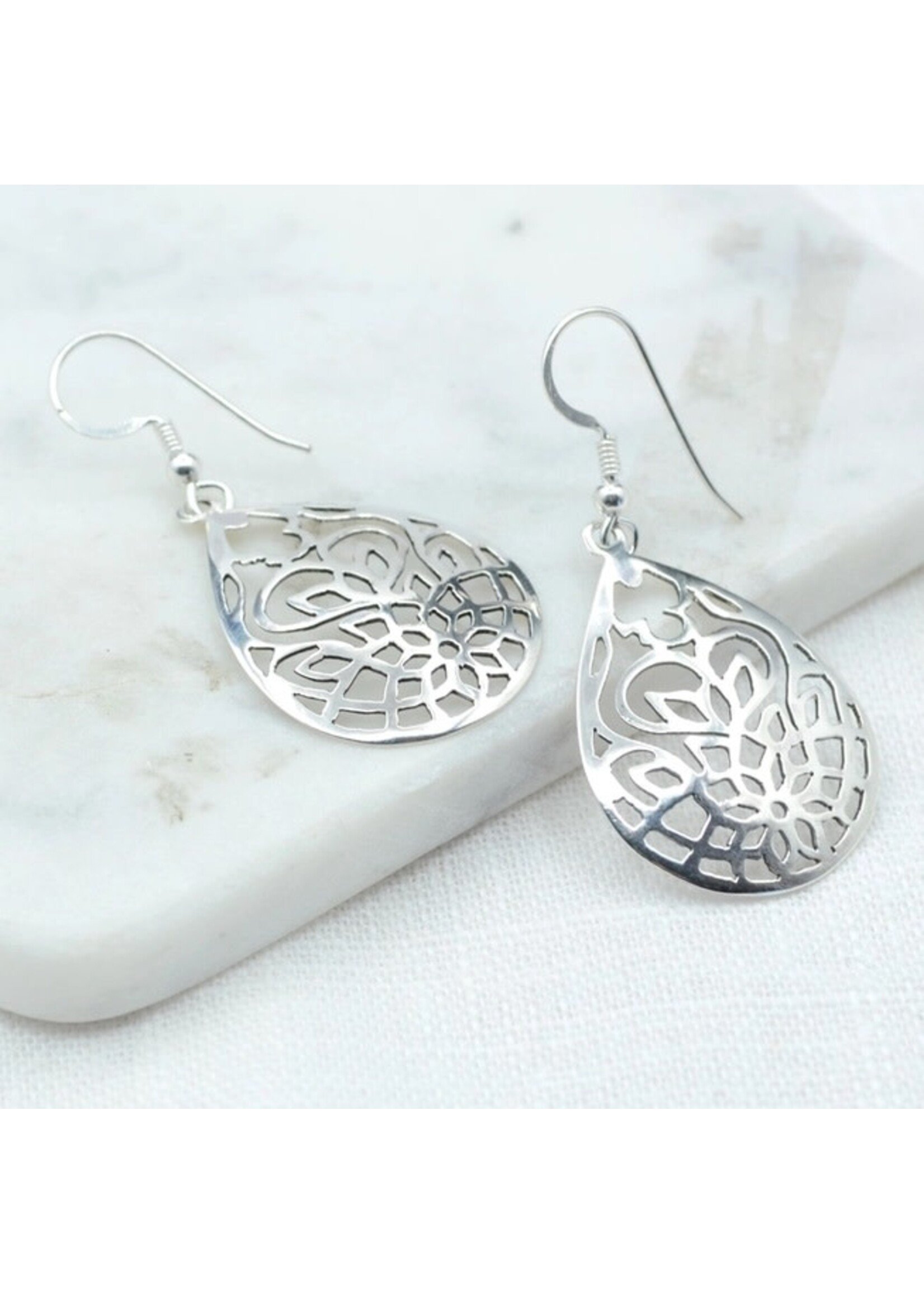 Earrings-  Jali Teardrop Silver