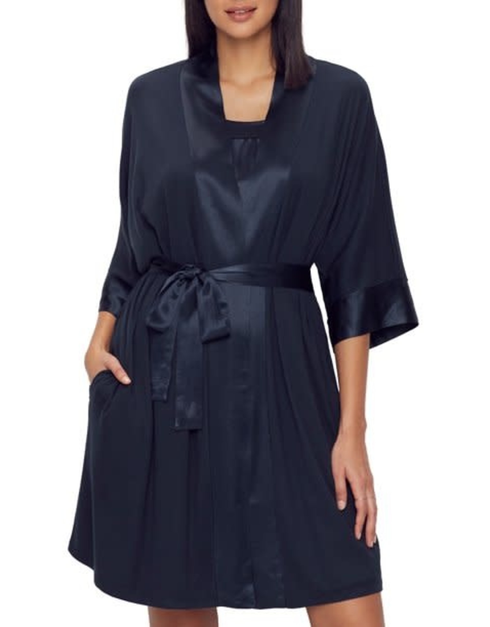 PJ Harlow PJ Harlow Shala Knit Robe with Pockets & Satin Trim