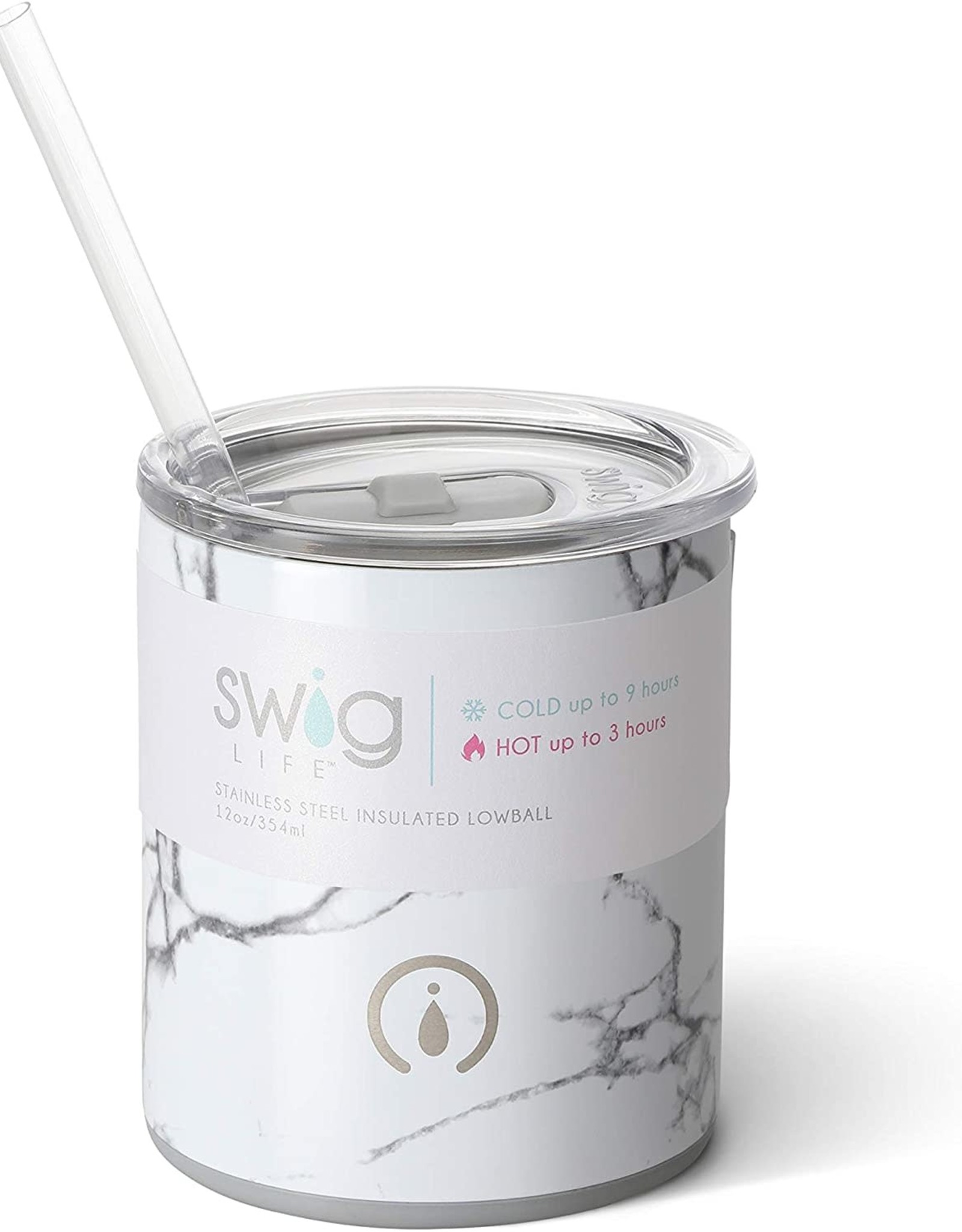 Swig Life 12oz Triple Insulated Stainless Steel Lowball (Marble) W/ Straw