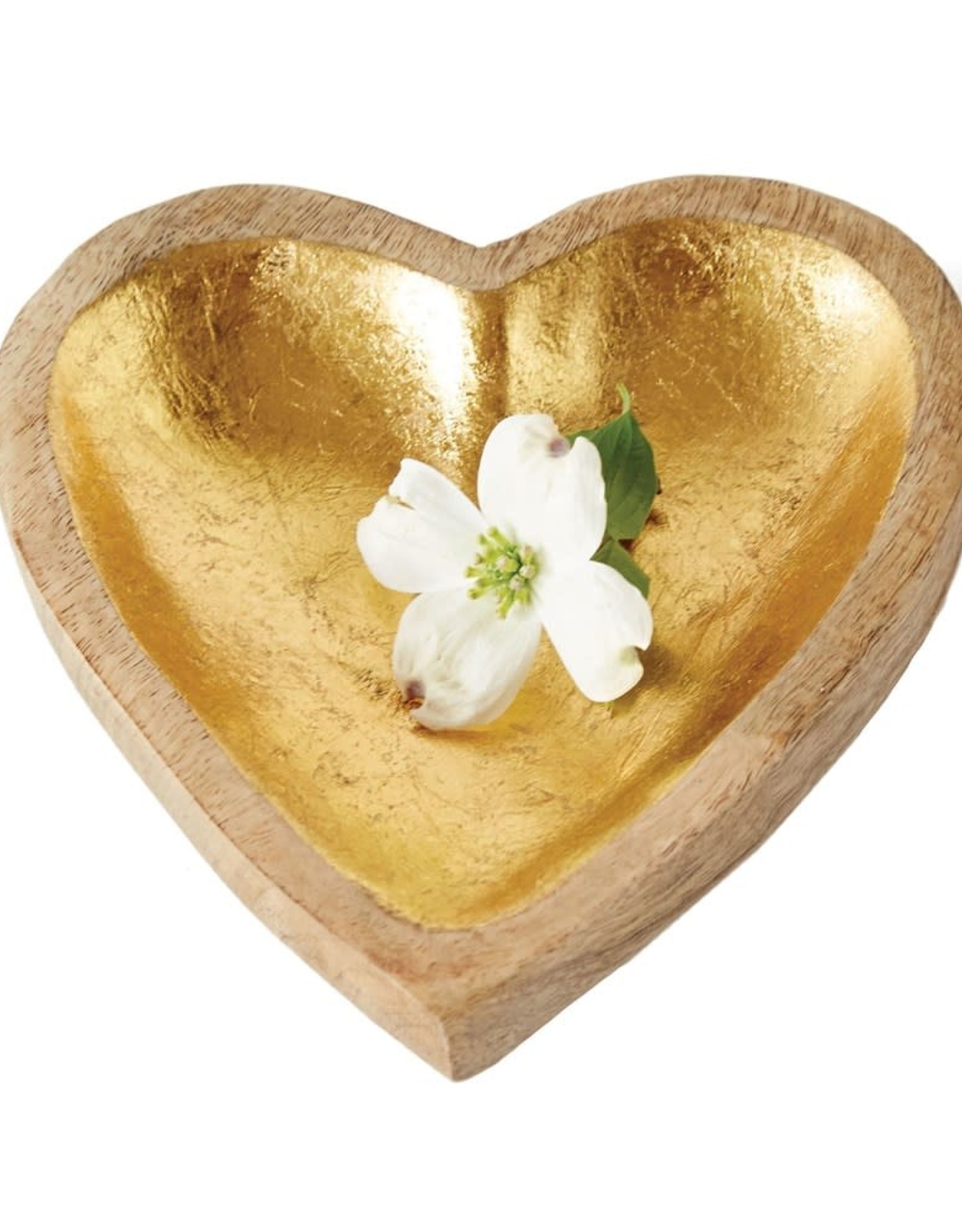 Creative Co-Op Mango Wood & Gold Leaf Heart-Shaped Tray