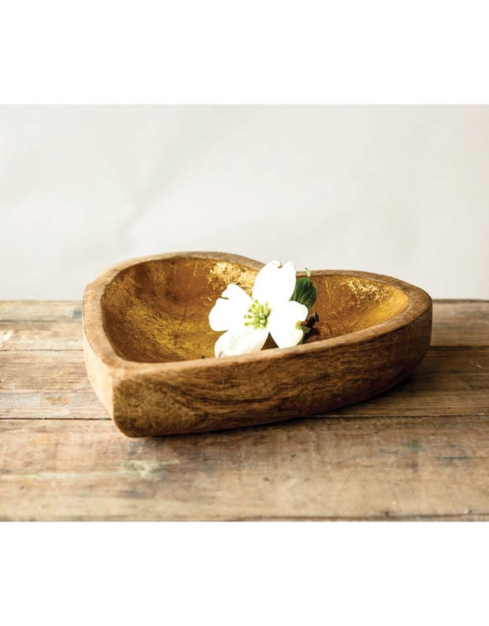 Creative Co-Op Mango Wood & Gold Leaf Heart-Shaped Tray