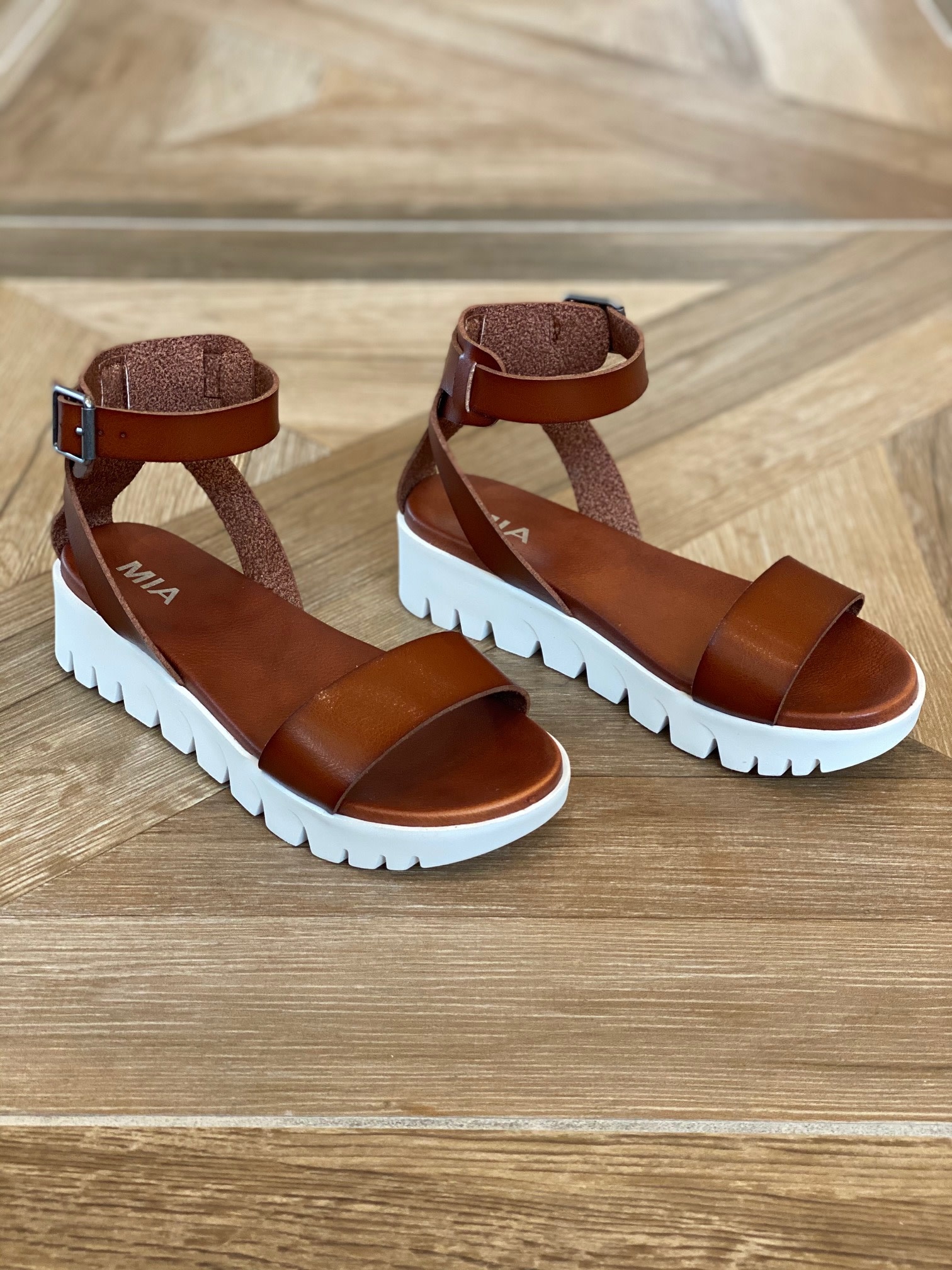 Wedge Sandals Mia Brown Leather Sandals Mia Cognac Wedge Shoes