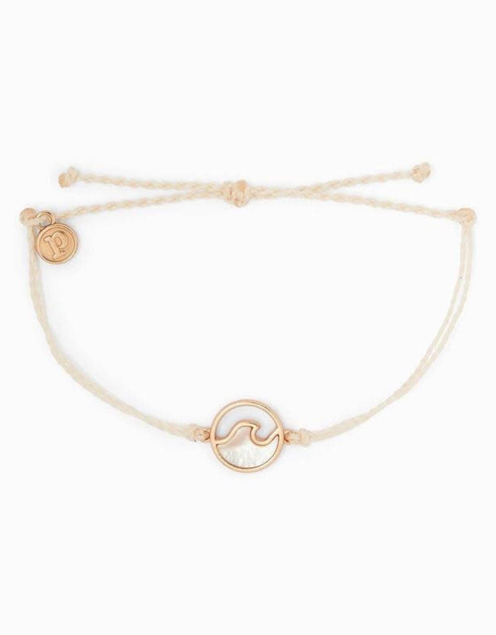 Pura Vida Delicate Wave Bracelet w/Silver or Rose Gold-Plated Brass Casting Adjustable Braided Band Waterproof