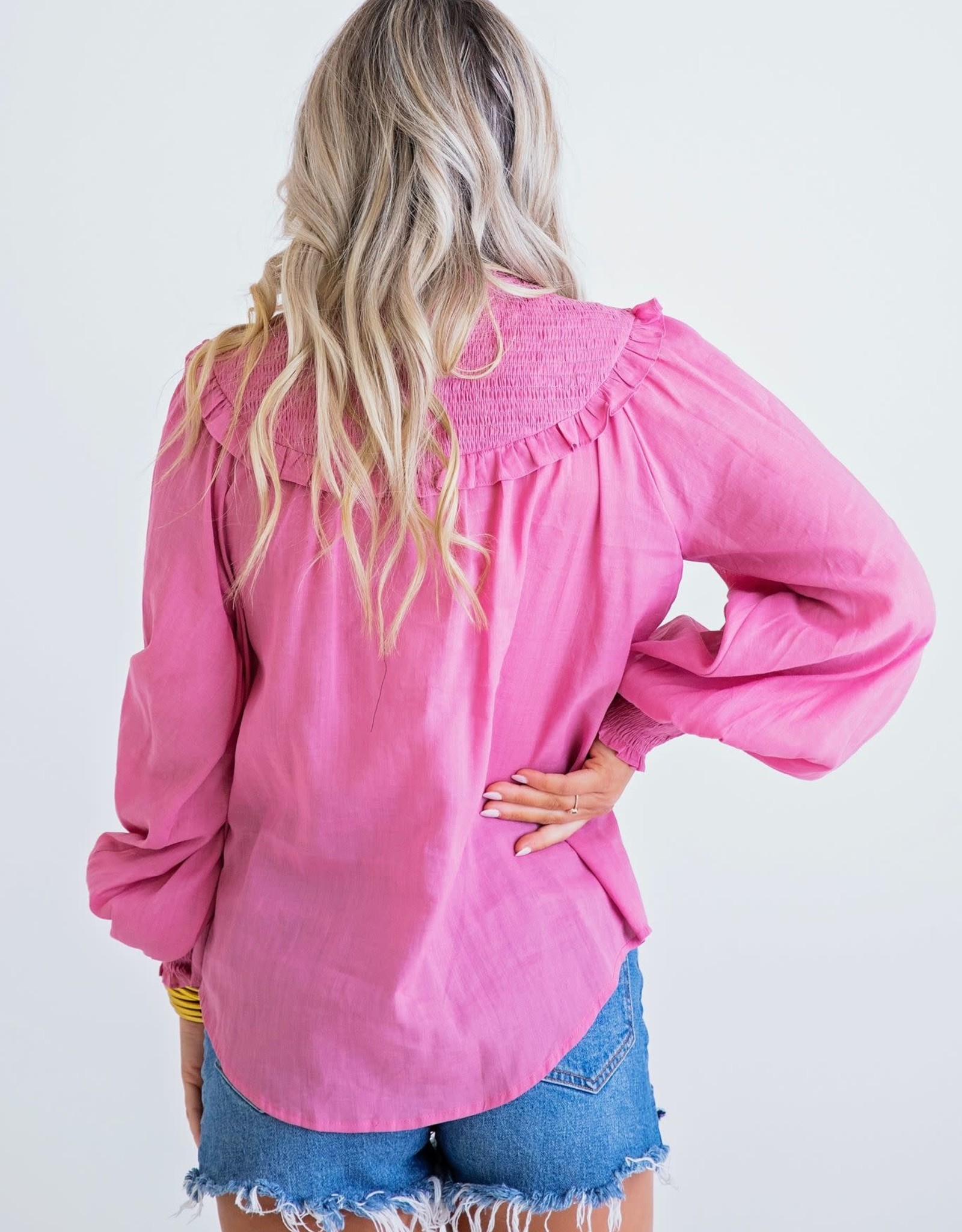 Karlie Karlie Pink Linen Smock Top