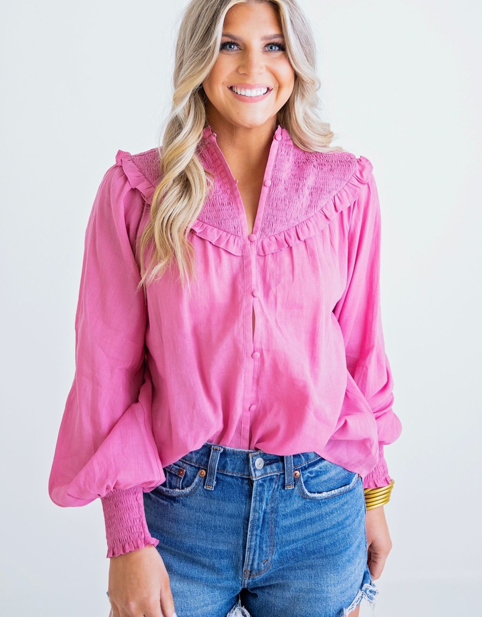 Karlie Karlie Pink Linen Smock Top