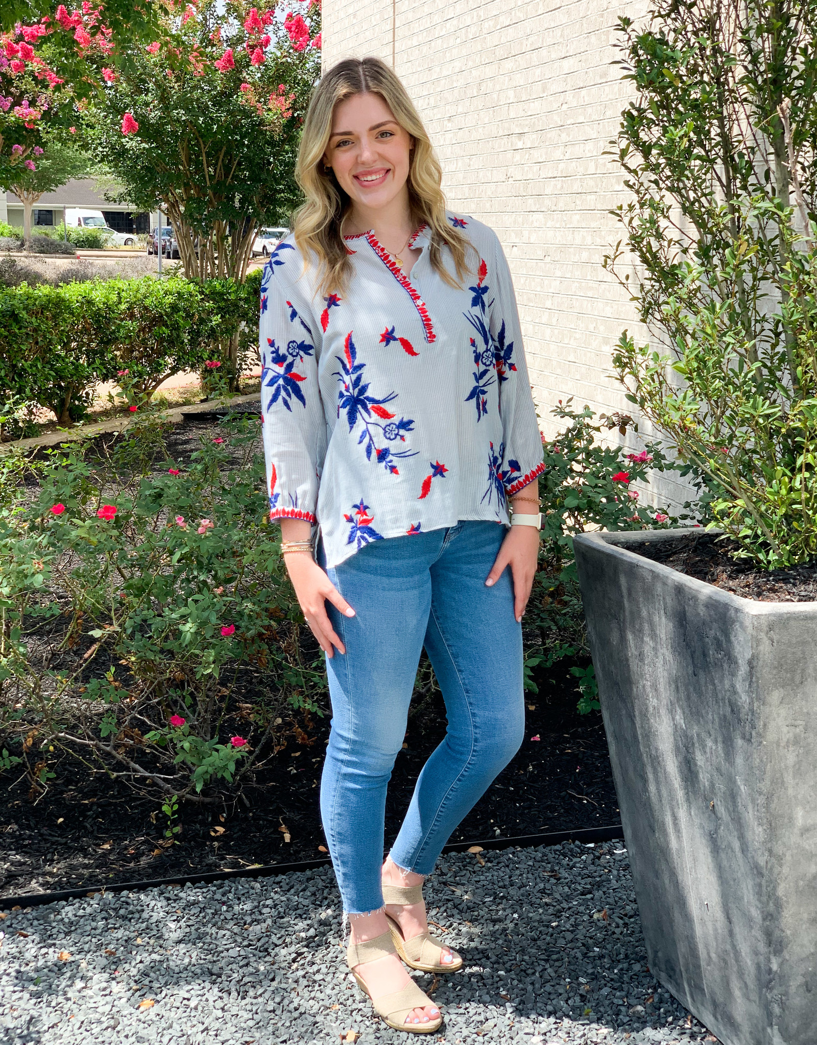 Embroidered Henley Tunic Nav. Stripe | Pretty Please Houston - Pretty  Please Boutique & Gifts