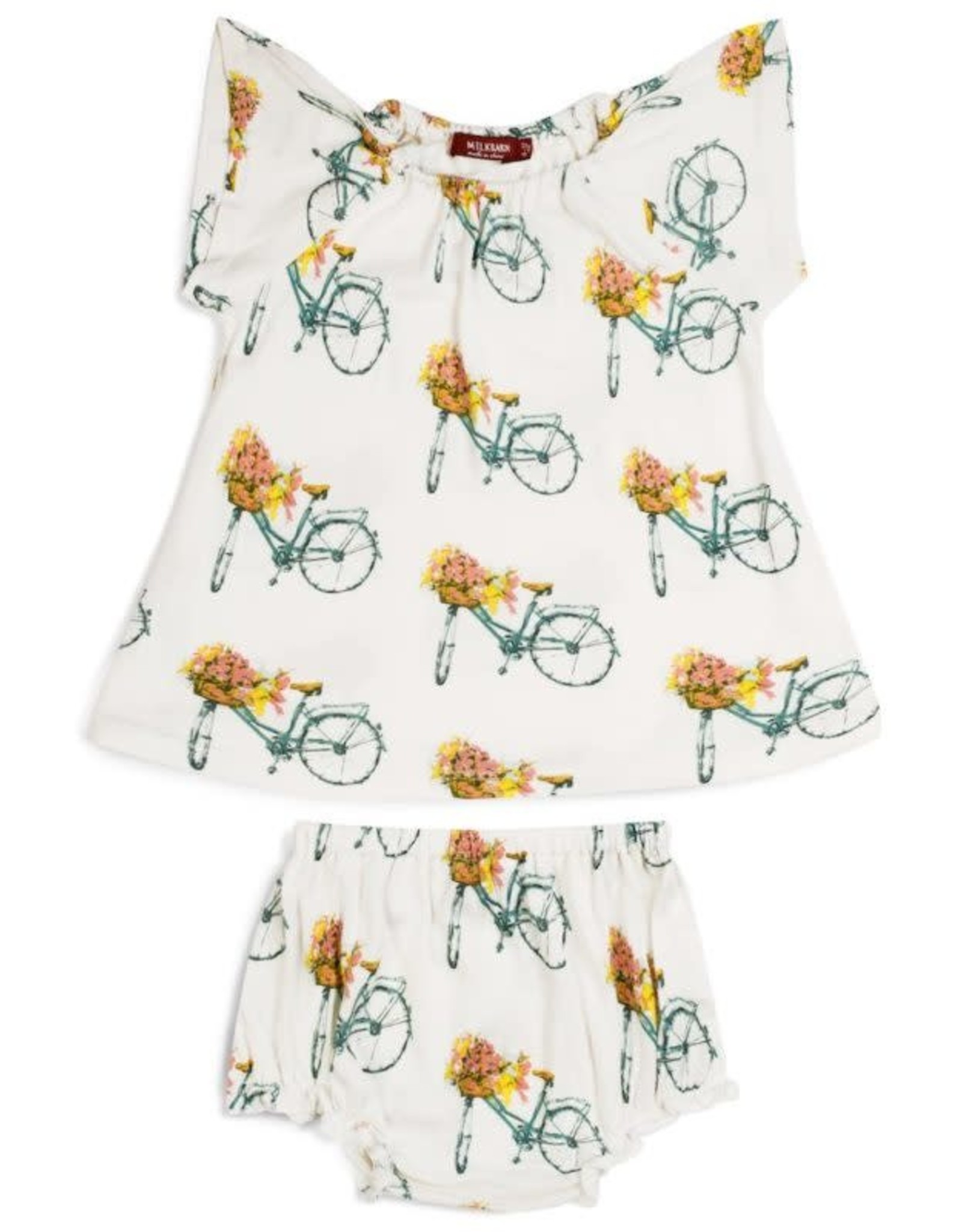 Milkbarn Milkbarn Short Sleeve Peasant Dress w/ Bloomer Floral Bicycle