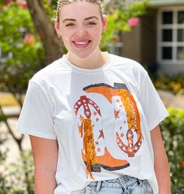 Queen of Sparkles Queen of Sparkles Orange & White  Fringe Boot Tee