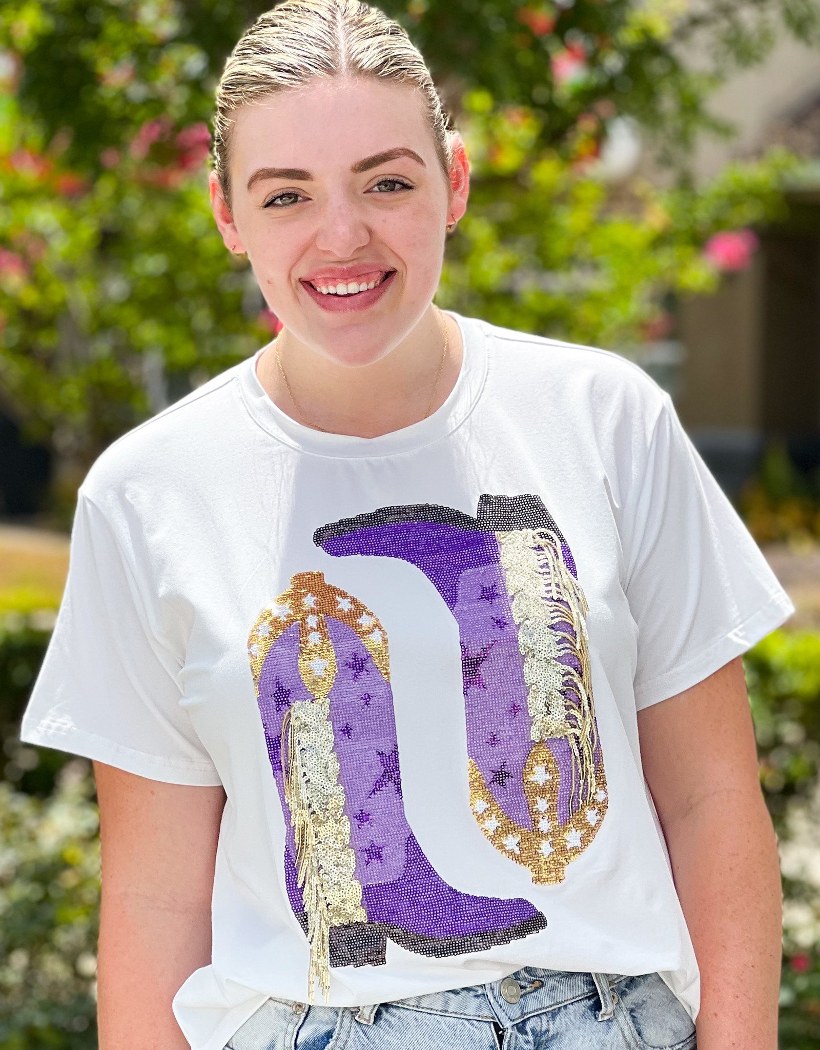 Queen of Sparkles Queen of Sparkles Purple & Gold  Fringe Boot Tee