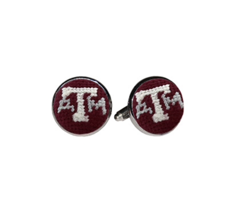 Smather's Collegiate Needlepoint Cufflink Pretty Please Houston