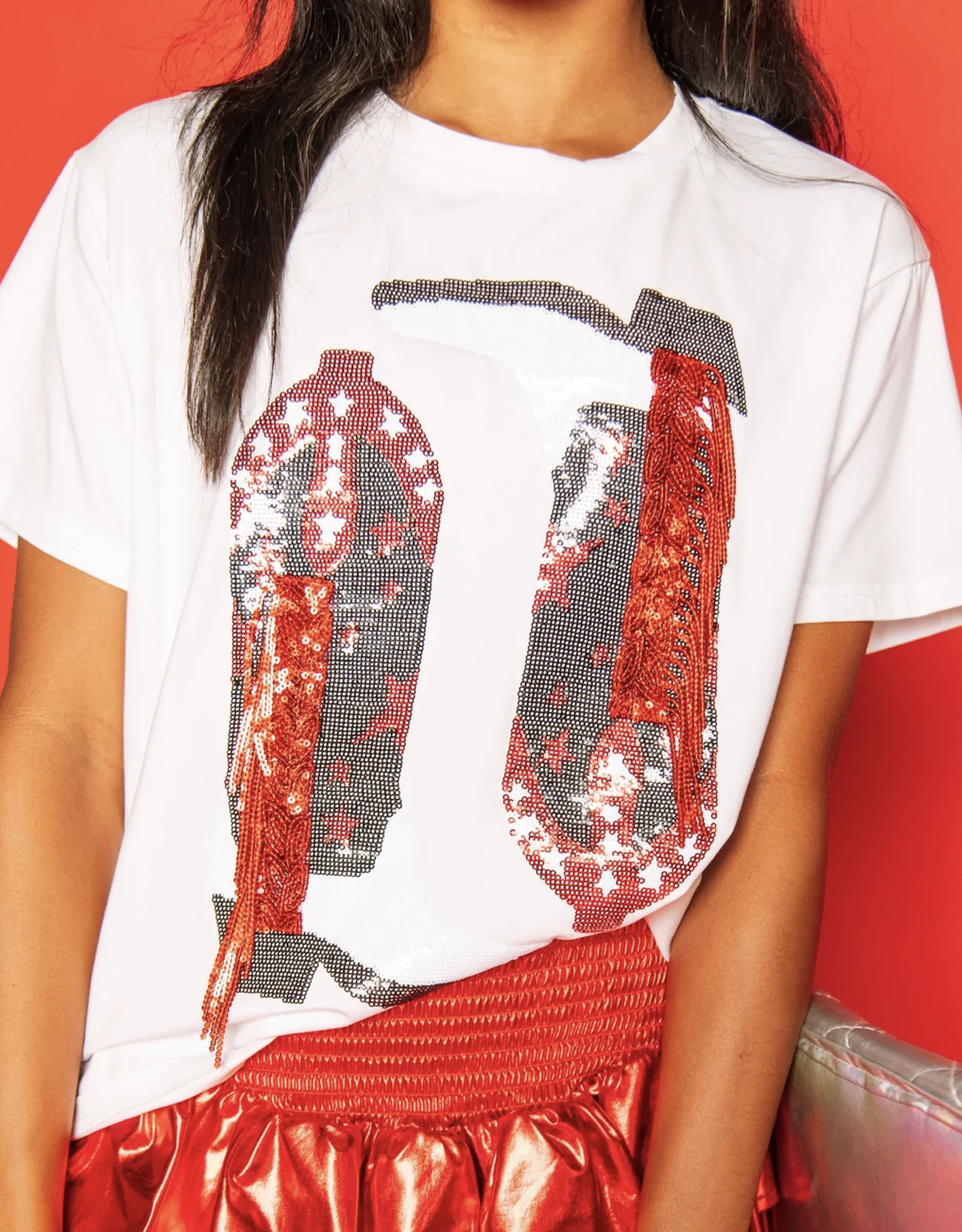 Queen of Sparkles Queen of Sparkles Black & Red Fringe Boot Tee