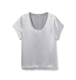 PJ Harlow PJ Harlow Gianna Satin V-Neck Tee Dark Silver