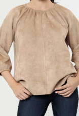 Dolce Cabo Dolce Cabo Faux Suede Puff Sleeve Top Camel