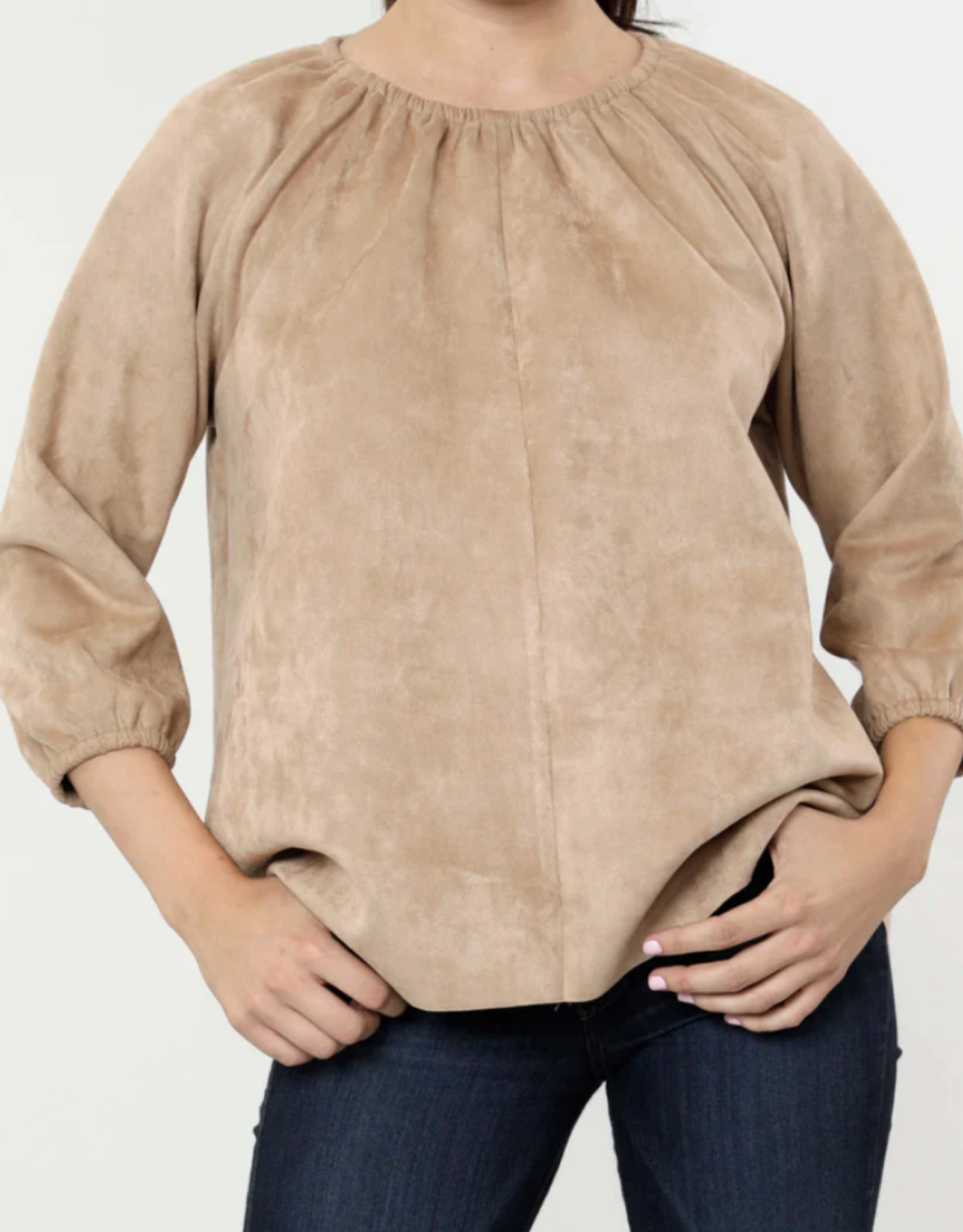 Dolce Cabo Dolce Cabo Faux Suede Puff Sleeve Top Camel