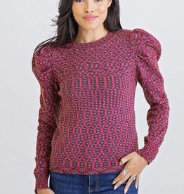 Karlie Multi Yarn Puff Sleeve Novelty Sweater Magenta